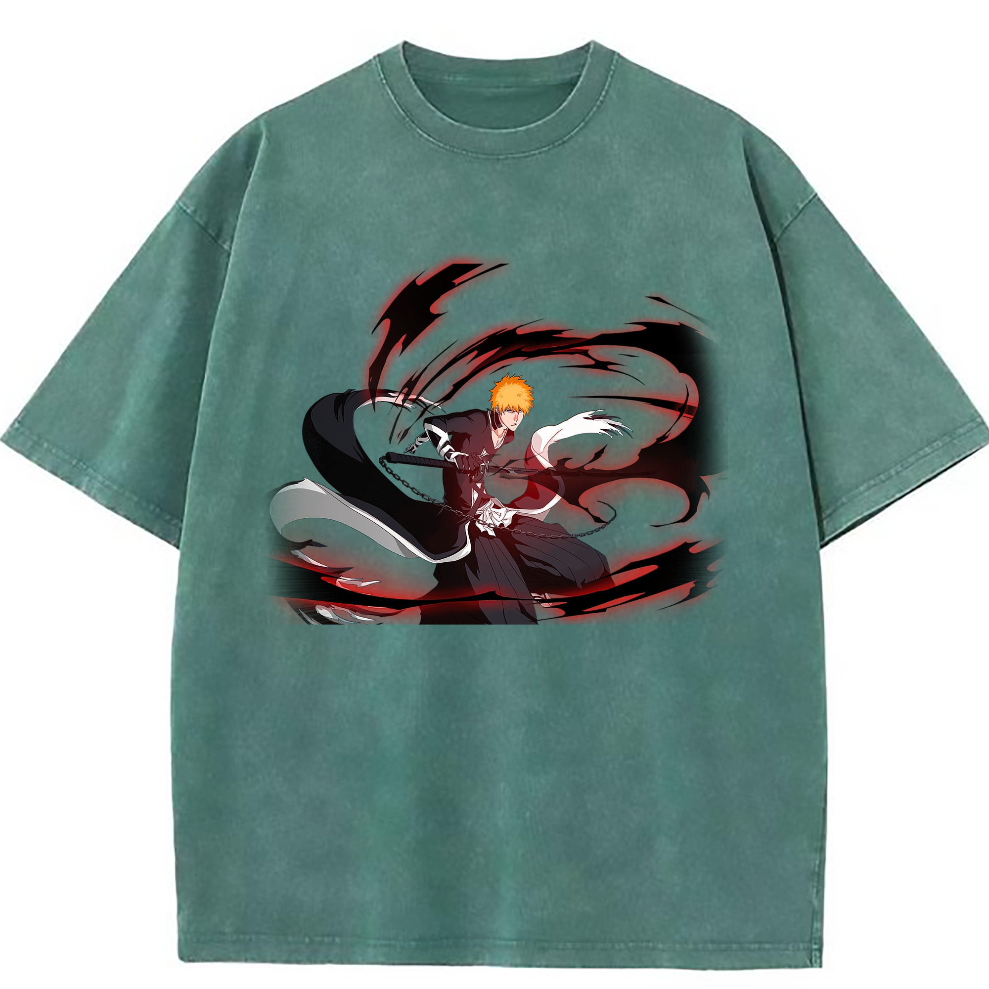 （画像用） ブリーチ 黒崎一護（くろさき いちご）BLEACH Kurosaki Ichigo 綿100% ヴィンテージ風 半袖Tシャツ（フロントプリント）